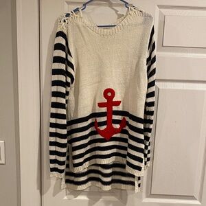Nautical Striped Anchor Sweater - Red and Black
